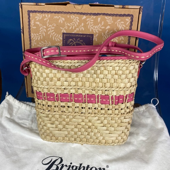 Brighton Carmella Pink Straw Handbag EUC - Picture 2 of 5